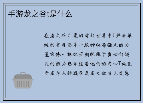 手游龙之谷t是什么