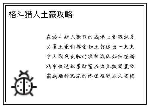 格斗猎人土豪攻略
