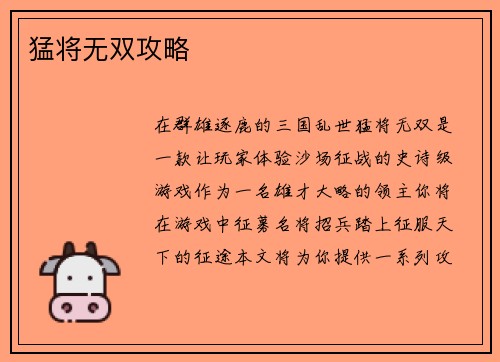 猛将无双攻略