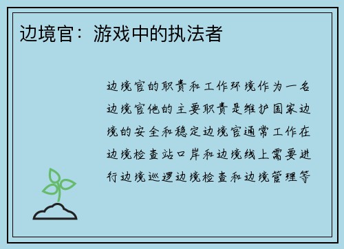边境官:游戏中的执法者